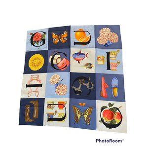 Vintage Rare 1960s/1970s Gucci Silk Scarf Handbags Fish Shoes Navy Cream